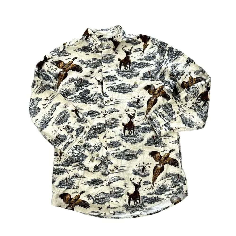 Woolrich Cotton Hunting Animal Print Button Front Shirt Medium Mens